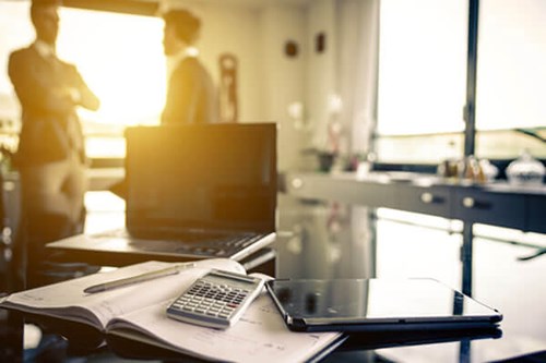 office appliances laid out on the desk 